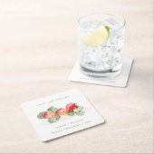 Elegant Cute Red Strawberry Leafy Foliage Weddensc Kartonnen Onderzetters (Insitu)