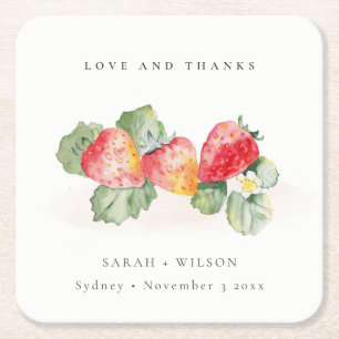 Elegant Cute Red Strawberry Leafy Foliage Weddensc Kartonnen Onderzetters