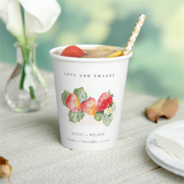 Elegant Cute Red Strawberry Leafy Foliage Weddensc Papieren Bekers