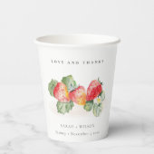 Elegant Cute Red Strawberry Leafy Foliage Weddensc Papieren Bekers (Achterkant)