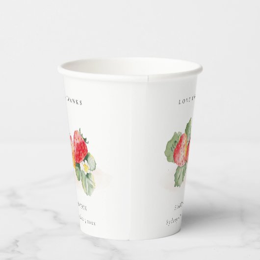 Elegant Cute Red Strawberry Leafy Foliage Weddensc Papieren Bekers (Rechts)