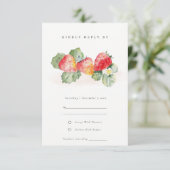 Elegant Cute Red Strawberry Leafy Foliage Weddensc RSVP Kaartje (Staand voorkant)