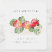 Elegant Cute Red Strawberry Leafy Foliage Weddensc Wijn Etiket (Enkel label)