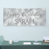 Elegant Cute Silver Glittery Bokeh Happy Birthday Spandoek (Beurs)