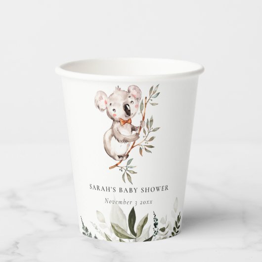 Elegant Cute Sleepy Koala Foliage Baby shower Papieren Bekers (Voorkant)