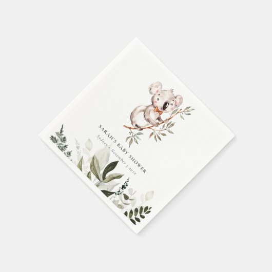Elegant Cute Sleepy Koala Foliage Baby shower Servet (Hoek)