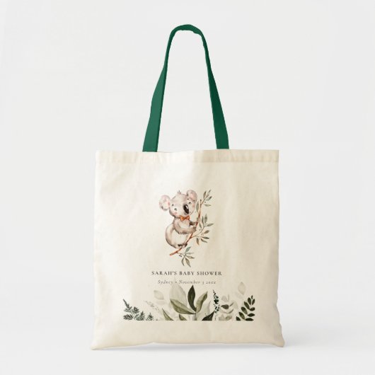 Elegant Cute Sleepy Koala Foliage Baby shower Tote Bag (Voorkant)