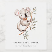 Elegant Cute Sleepy Koala Foliage Baby shower Wijn Etiket (Enkel label)