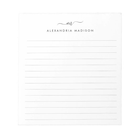 Elegant Cute Stylish Girly Script Monogram Lined Notitieblok (Voorkant)