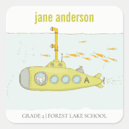 Elegant Cute Underwater Submarine Kinder Monogram Vierkante Sticker