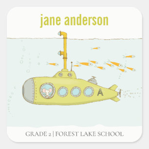 Elegant Cute Underwater Submarine Kinder Monogram Vierkante Sticker