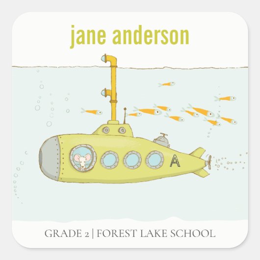 Elegant Cute Underwater Submarine Kinder Monogram Vierkante Sticker (Voorkant)