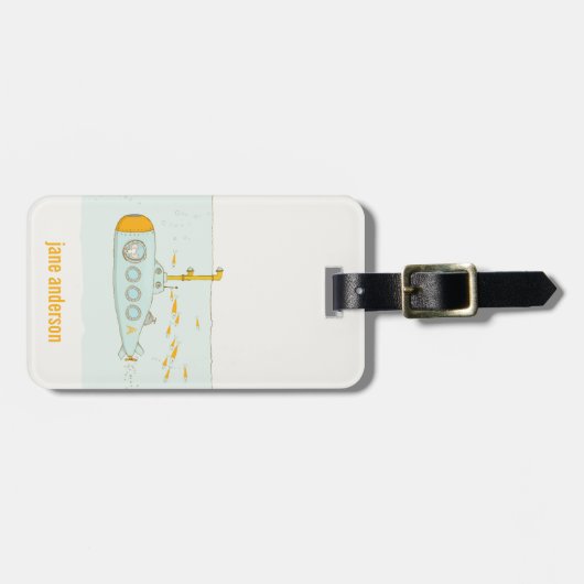 Elegant Cute Underwater Submarine vismonogram Bagagelabel (Voorkant horizontaal)