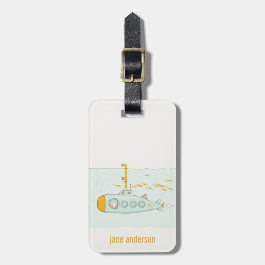 Elegant Cute Underwater Submarine vismonogram Bagagelabel (Voorkant verticaal)