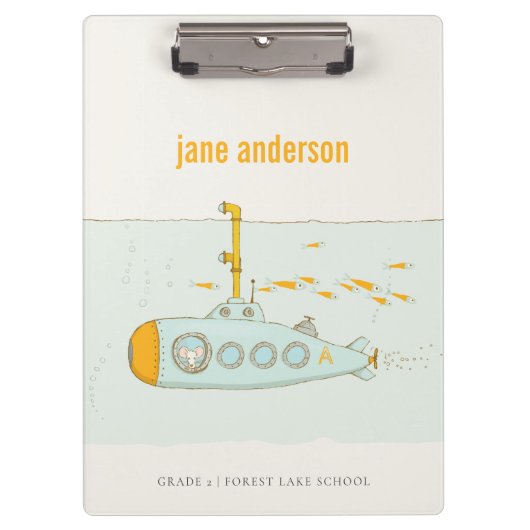 Elegant Cute Underwater Submarine vismonogram Klembord (Voorkant)