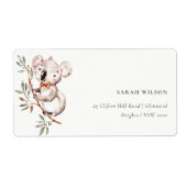 Elegant Cute Waterverf Baby Koala Foliage Adres Etiket (Voorkant)