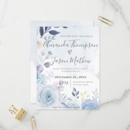 Elegant Cute Waterverf Dusty Blue Floral Wedding Uitnodiging Briefkaart