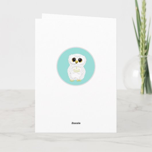 Elegant Cute White Birthday Owl op Blauwgroen Kaart (Achterkant)