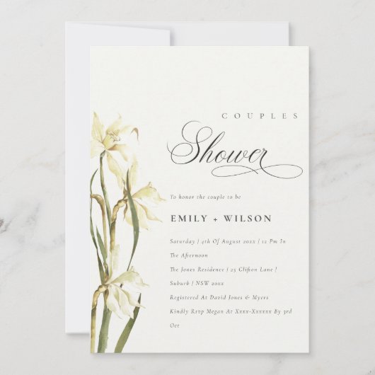 Elegant Cute White Daffodil Couples Shower Invite Bedankkaart (Voorkant)