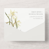 Elegant Cute White Daffodil Floral Wedding All In One Uitnodiging (Achterkant)