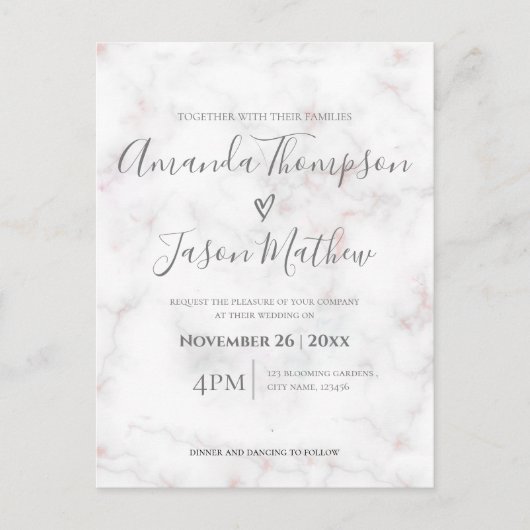 Elegant Cute White Marble Typography Wedding Uitnodiging Briefkaart (Voorkant)