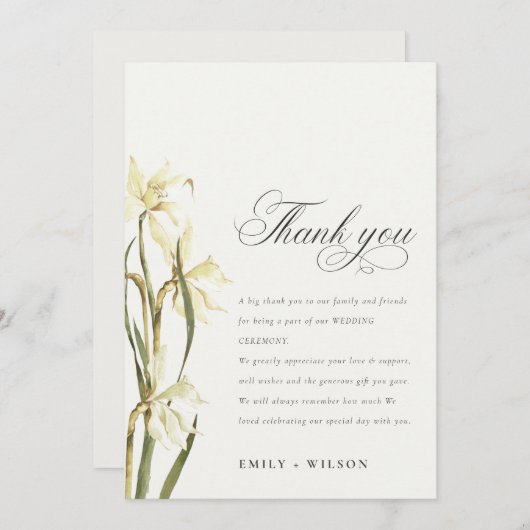 Elegant Cute White Waterverf Daffodil Wedding Bedankkaart (Voorkant / Achterkant)