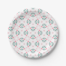 Elegant Cute Winter Green Pink Leaves Pattern Papieren Bordje