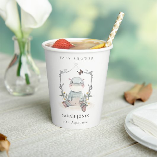 Elegant Cute Yellow Baby Hippo Foliage Baby shower Papieren Bekers (Insitu)