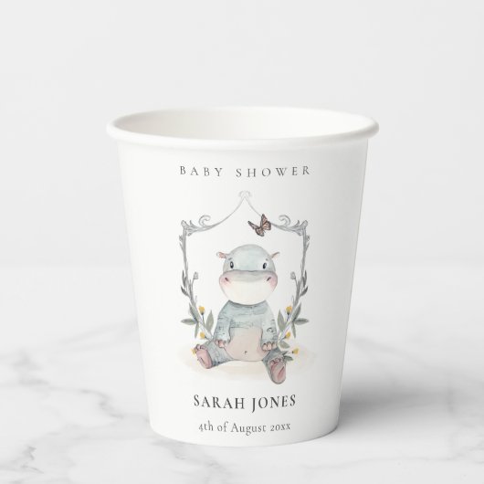 Elegant Cute Yellow Baby Hippo Foliage Baby shower Papieren Bekers (Achterkant)