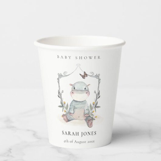 Elegant Cute Yellow Baby Hippo Foliage Baby shower Papieren Bekers (Voorkant)