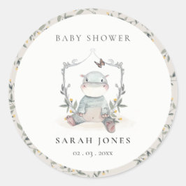 Elegant Cute Yellow Baby Hippo Foliage Baby shower Ronde Sticker