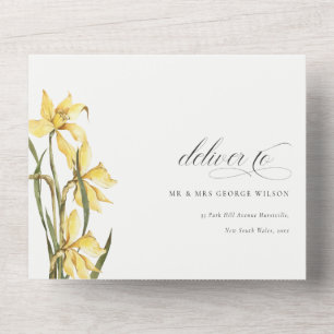 Elegant Cute Yellow Daffodil Floral Wedding All In One Uitnodiging