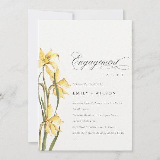 Elegant Cute Yellow Daffodil Verloving Invite Bedankkaart (Voorkant)