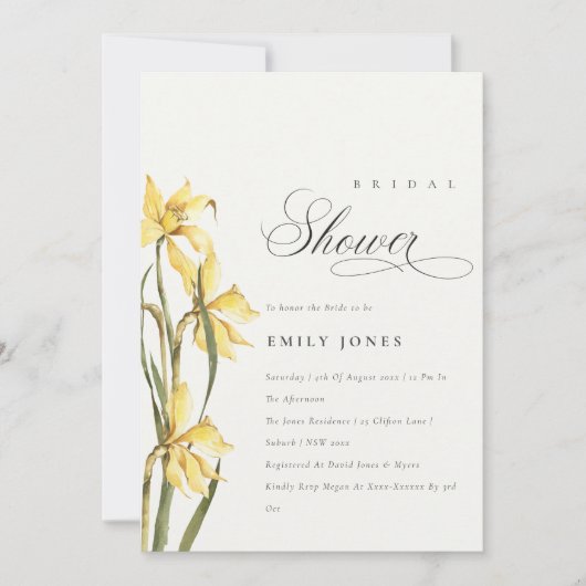 Elegant Cute Yellow Daffodil Vrijgezellenfeest Inv Bedankkaart (Voorkant)