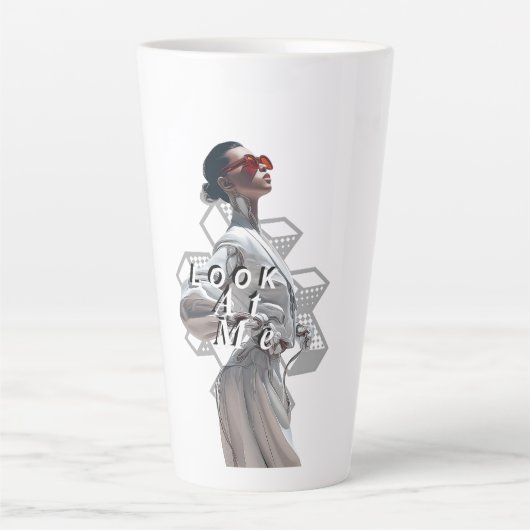 Elegant Cyborg in White Futurisistic Fashion Latte Mok (Voorkant)