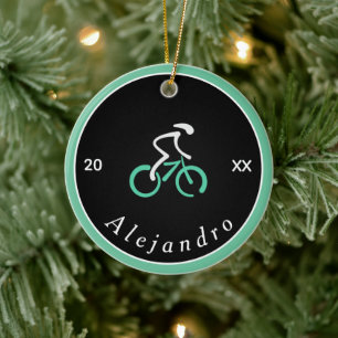 Elegant cyclist Logo fietsthema Bike Name Year Keramisch Ornament