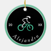 Elegant cyclist Logo fietsthema Bike Name Year Keramisch Ornament (Achterkant)