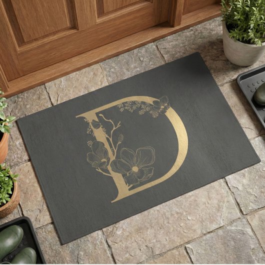 Elegant D Boho Floral Monogram Initiaal Goud Goud Deurmat