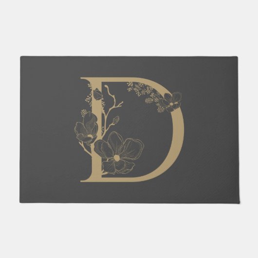 Elegant D Boho Floral Monogram Initiaal Goud Goud Deurmat (Voorkant)