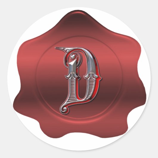 Elegant D Monogram Red Wax Seal Look Sticker (Voorkant)
