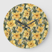 Elegant Daffodil Yellow Waterverf Flowers Grote Klok (Voorkant)