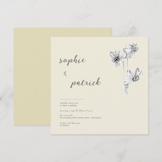 Elegant Daffodils Modern Minimalist Spring Wedding Kaart (Voorkant / Achterkant)