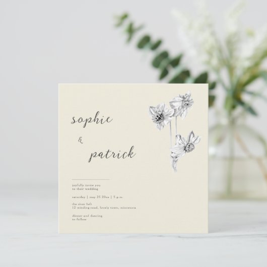 Elegant Daffodils Modern Minimalist Spring Wedding Kaart (Staand voorkant)