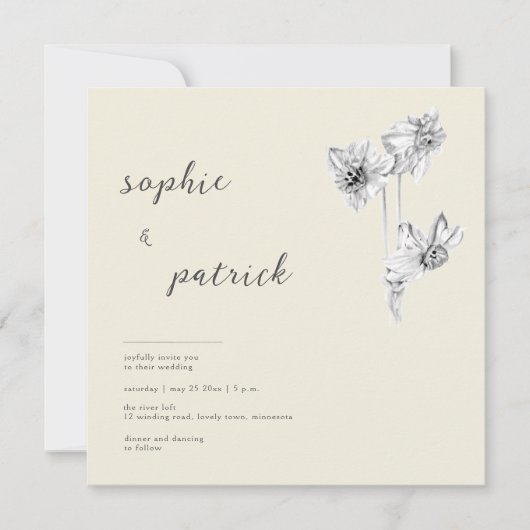 Elegant Daffodils Modern Minimalist Spring Wedding Kaart (Voorkant)