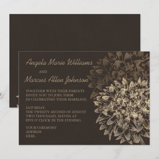 Elegant Dahlia Brown Floral Wedding Invitation Kaart (Voorkant / Achterkant)