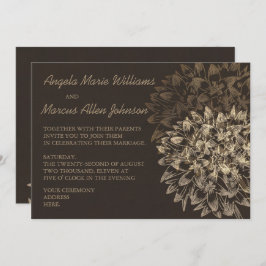 Elegant Dahlia Brown Floral Wedding Invitation Kaart