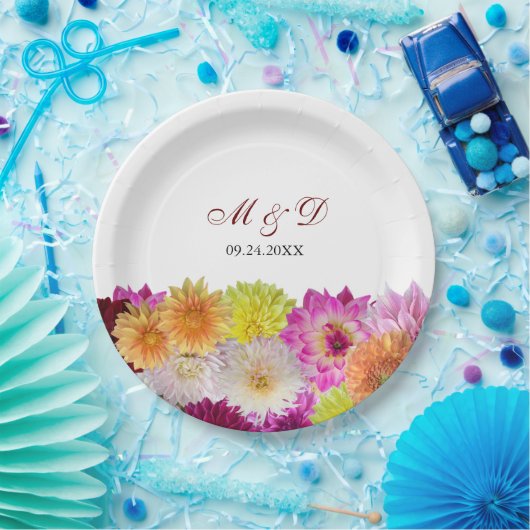 Elegant Dahlia Florals Wedding Papieren Bordje (Feest)