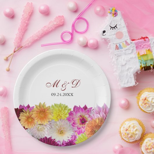 Elegant Dahlia Florals Wedding Papieren Bordje (Feest)