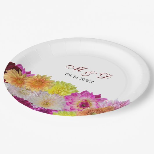 Elegant Dahlia Florals Wedding Papieren Bordje (Gekanteld)