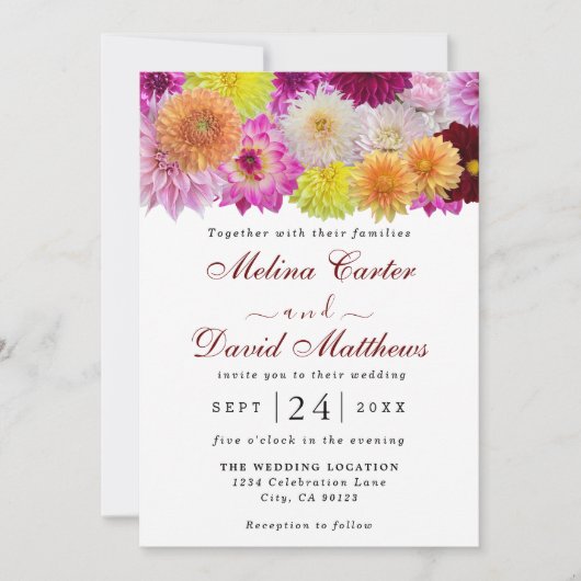 Elegant Dahlia Florals Wedding Uitnodiging (Voorkant)